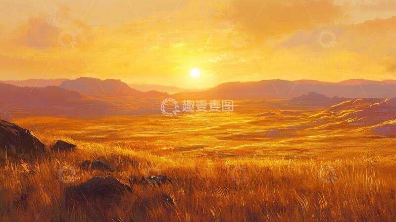 高清大图下载【趣麦麦图】荒野黄昏插画29