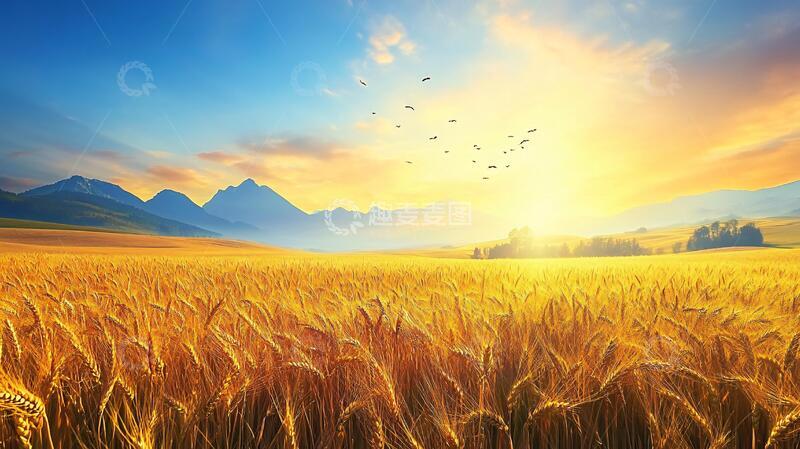 高清大图下载【趣麦麦图】唯美麦田金色手绘季节
