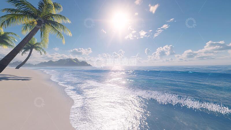 高清大图下载【趣麦麦图】阳光海浪晨树蓝