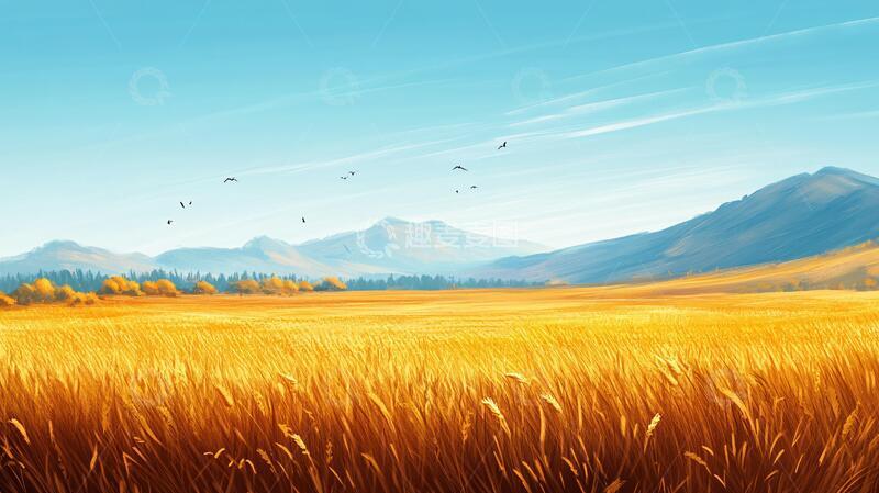 高清大图下载【趣麦麦图】秋天插画草原