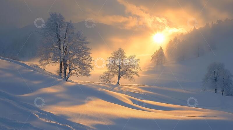 高清大图下载【趣麦麦图】冬天森林夕阳雪景11