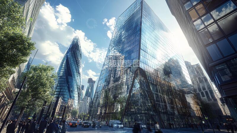 高清大图下载【趣麦麦图】玻璃幕墙城市广场