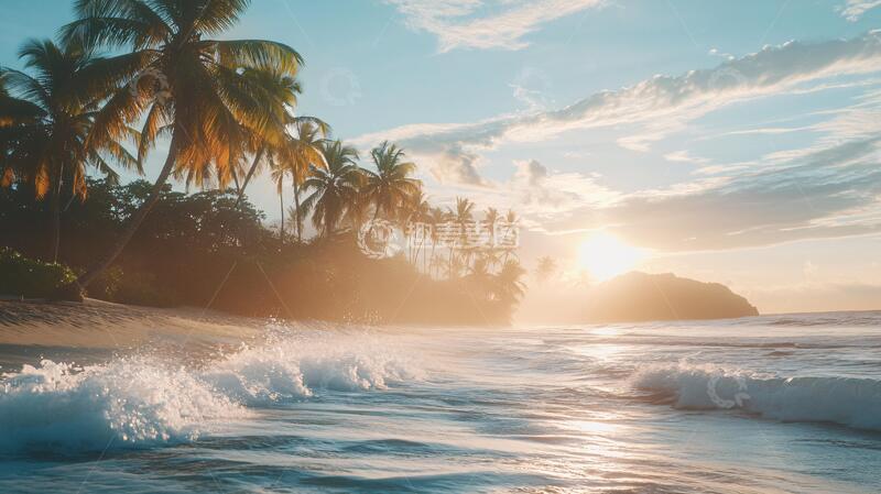 高清大图下载【趣麦麦图】热带岛屿日落海滩风光