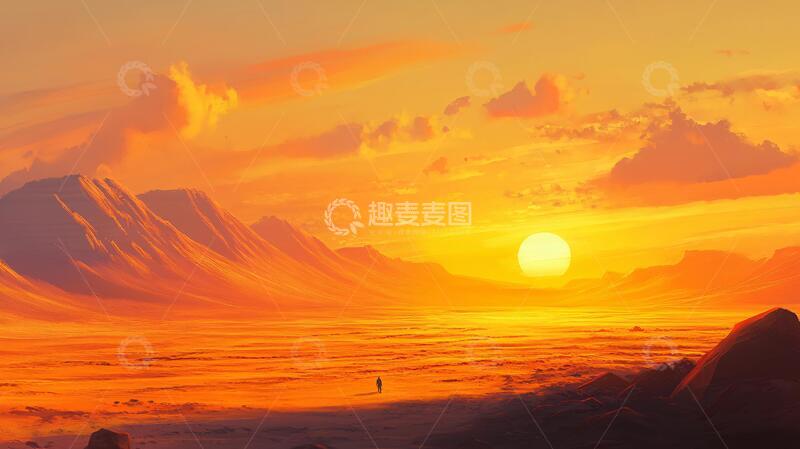 高清大图下载【趣麦麦图】插画落日插画风景落日