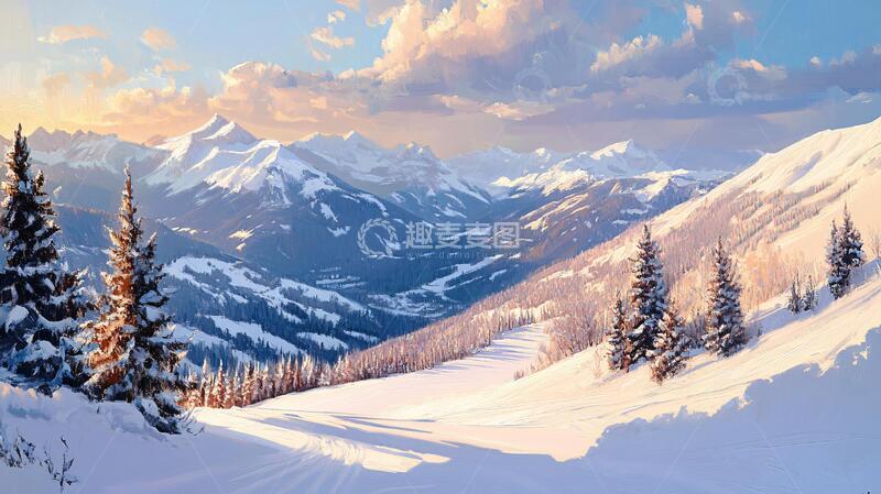 高清大图下载【趣麦麦图】雪山原画雪景插画手绘