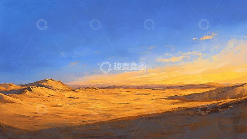高清大图下载【趣麦麦图】戈壁滩插画插画油画荒野