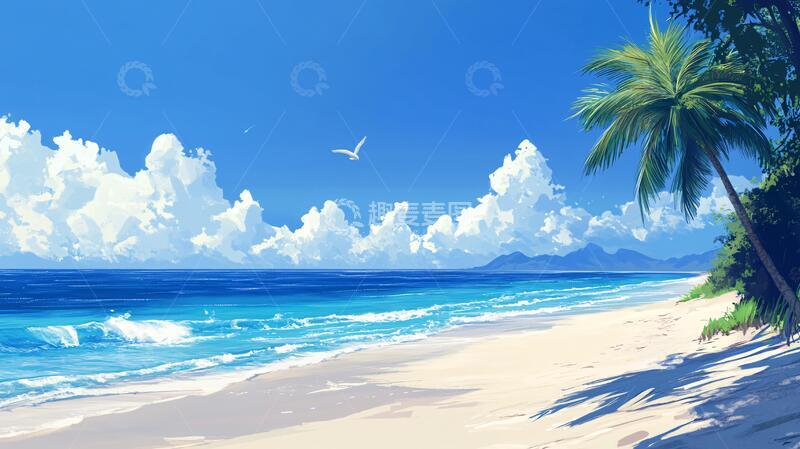 高清大图下载【趣麦麦图】唯美海边插画