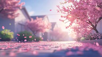 3d樱花树桃花满地花瓣