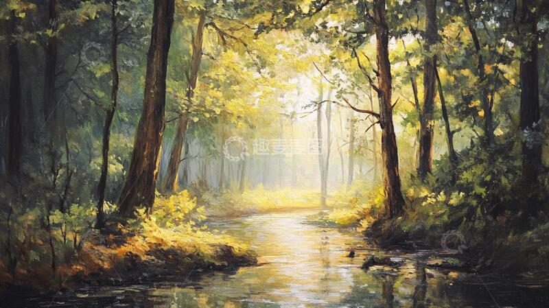 高清大图下载【趣麦麦图】电脑装饰油画阳光森林2