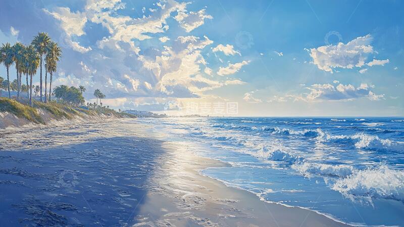 高清大图下载【趣麦麦图】-唯美海岸风景插画23