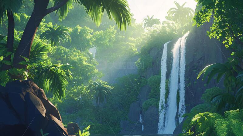 高清大图下载【趣麦麦图】丛林大场景场景插画风景