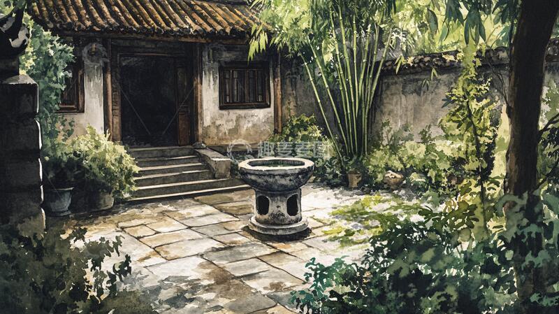 高清大图下载【趣麦麦图】古风庭院插画1