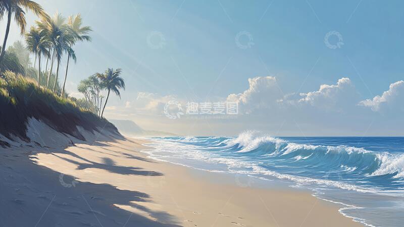 高清大图下载【趣麦麦图】唯美海岸风景插画25