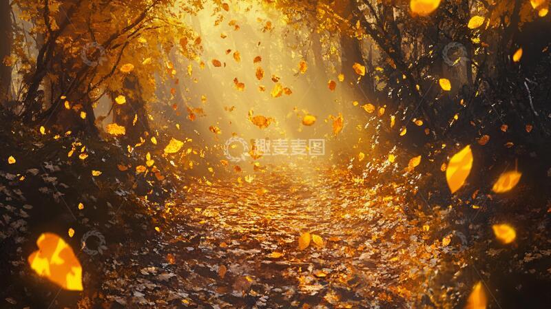 高清大图下载【趣麦麦图】金色树叶小路落叶行人12
