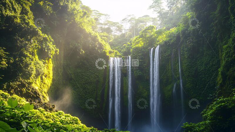 高清大图下载【趣麦麦图】水帘瀑布绿色森林1