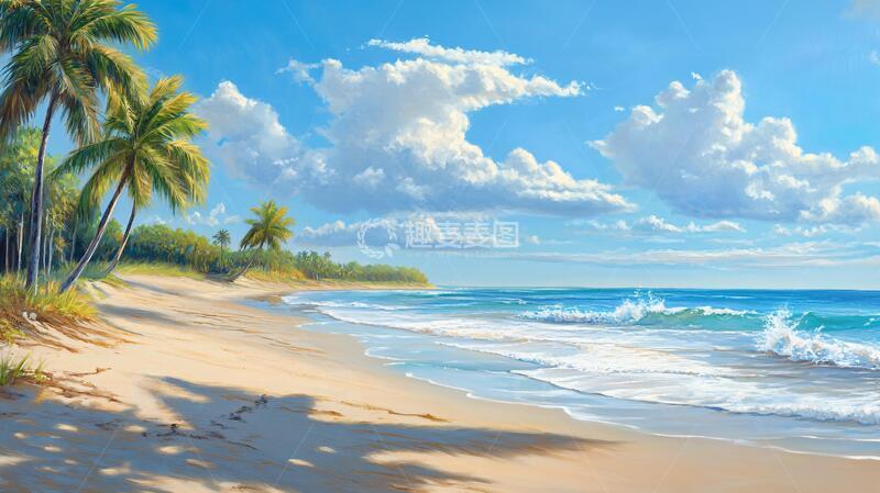 高清大图下载【趣麦麦图】唯美海岸风景插画24