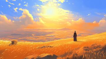 看日出插画插画落日荒野