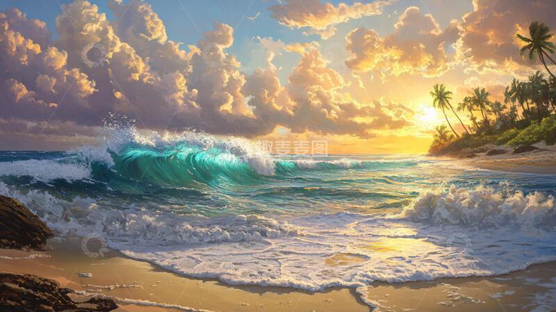 高清大图下载【趣麦麦图】唯美海岸风景插画22