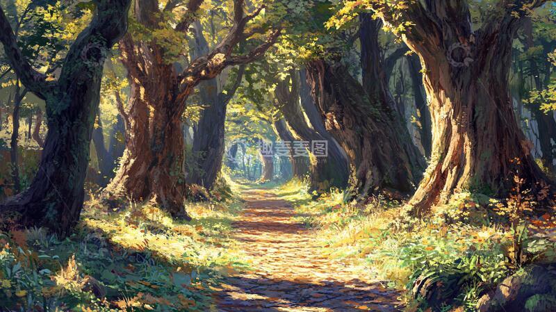 高清大图下载【趣麦麦图】林间小道手绘12