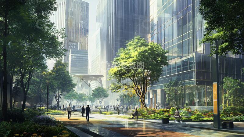 高清大图下载【趣麦麦图】写字楼密林手绘素描广场