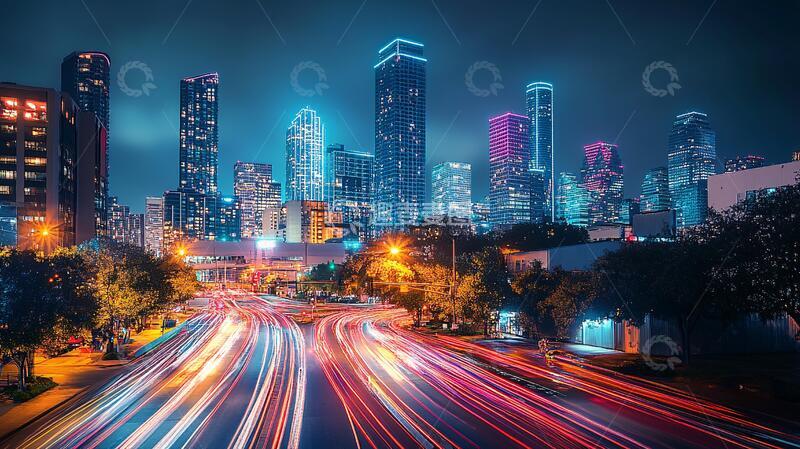 高清大图下载【趣麦麦图】城市车流光绘