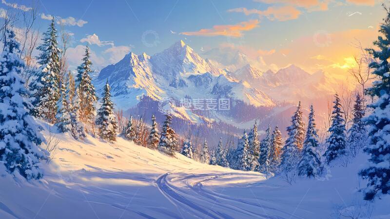 高清大图下载【趣麦麦图】雪山原画雪景插画原画2