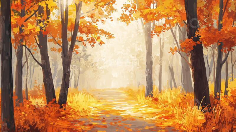高清大图下载【趣麦麦图】秋天森林画唯美秋色22