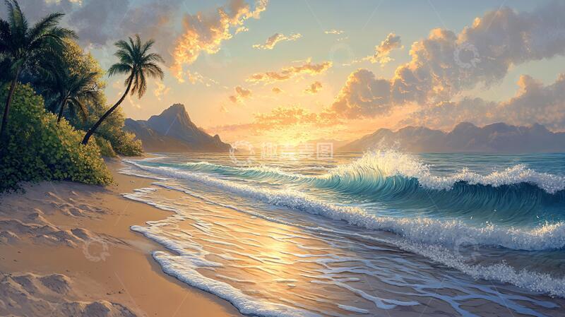 高清大图下载【趣麦麦图】唯美海岸风景插画20