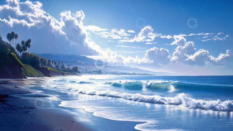 高清大图下载【趣麦麦图】唯美海岸风景插画19