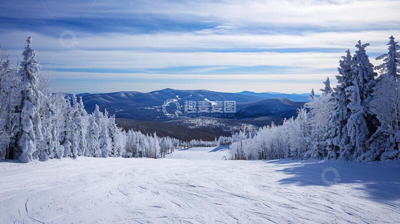 高清大图下载【趣麦麦图】蓝天白云冬季森林雪原