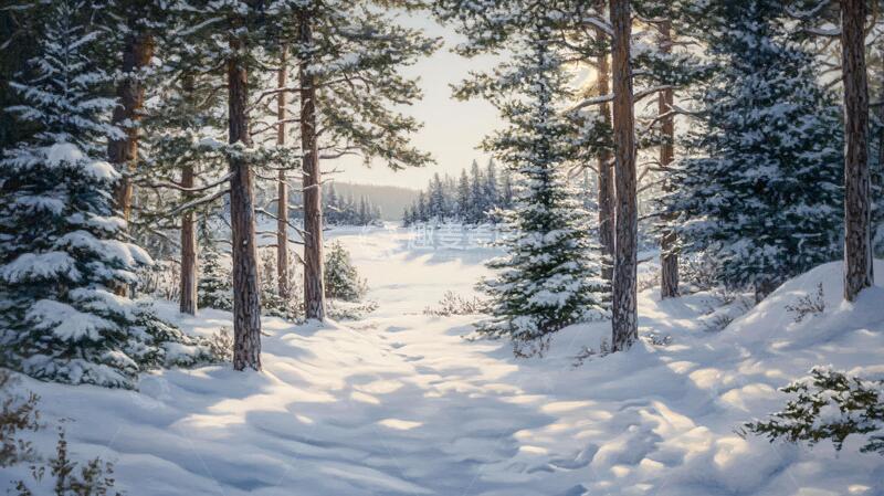 高清大图下载【趣麦麦图】冬天森林夕阳雪景7