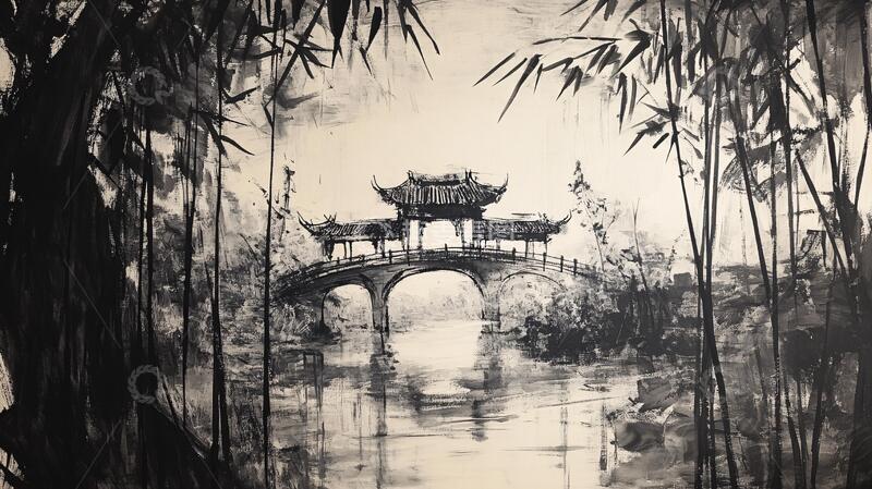 高清大图下载【趣麦麦图】水墨幽篁油画幽篁古风