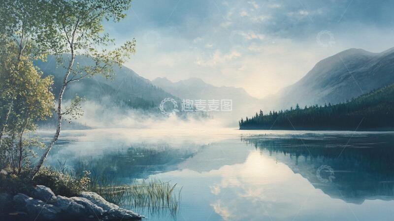 高清大图下载【趣麦麦图】唯美湖泊风景画2