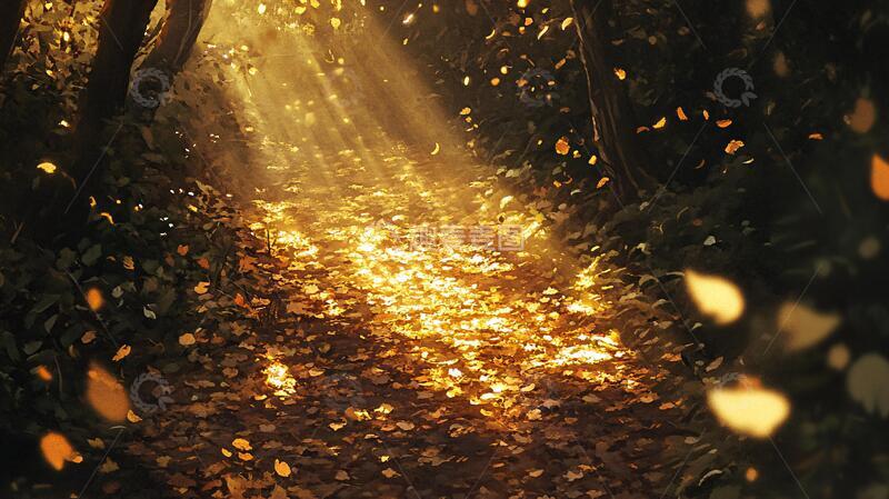 高清大图下载【趣麦麦图】金色树叶小路落叶行人11