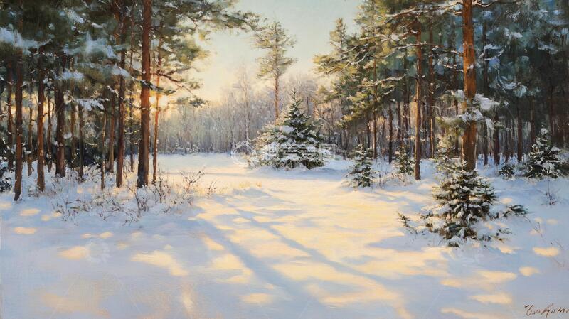 高清大图下载【趣麦麦图】冬天森林夕阳雪景8