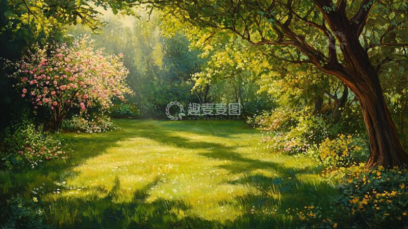 高清大图下载【趣麦麦图】电脑装饰油画阳光森林1