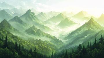 现实山景画山景插画手绘