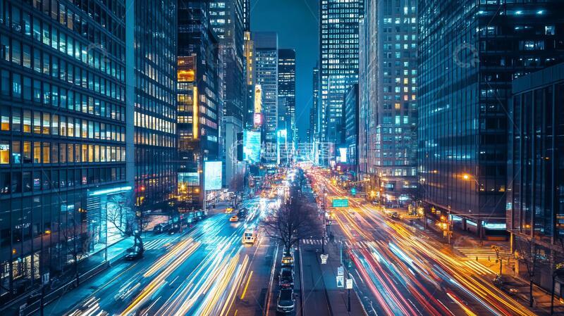 高清大图下载【趣麦麦图】方向繁华交通夜景车流