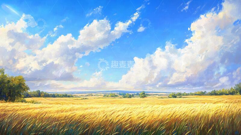 高清大图下载【趣麦麦图】油画麦田风光3