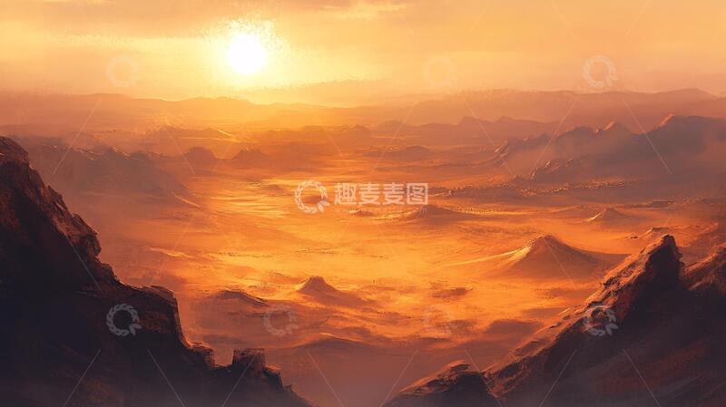 高清大图下载【趣麦麦图】黄昏远山插画6