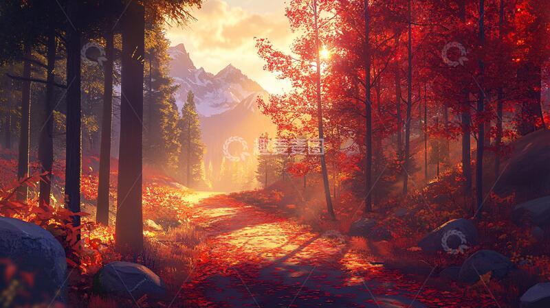 高清大图下载【趣麦麦图】红枫早晨风光2