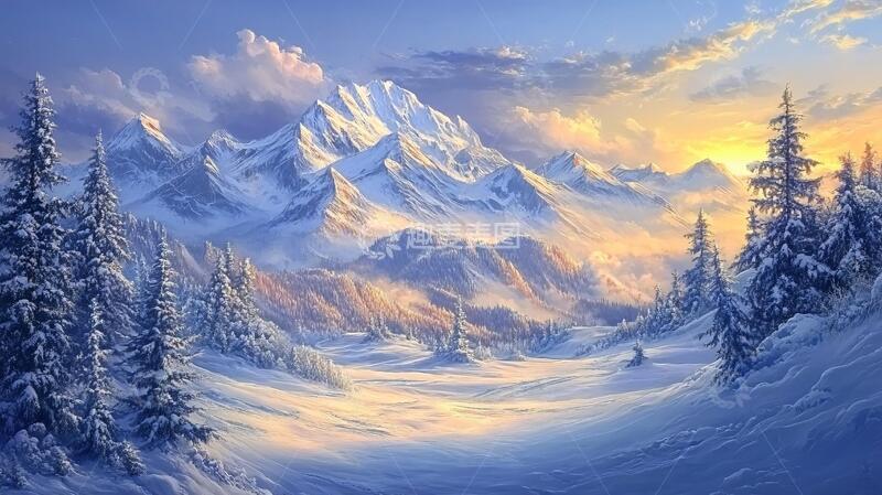 高清大图下载【趣麦麦图】雪山原画雪景油画冰雪