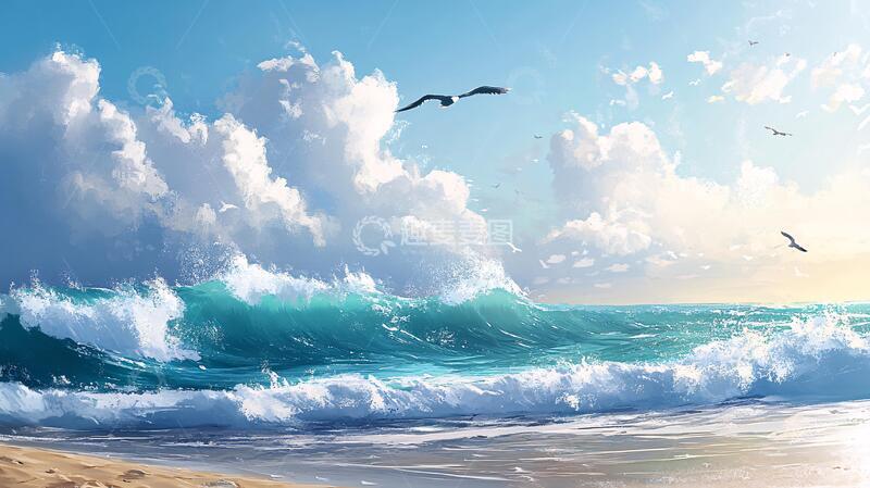 高清大图下载【趣麦麦图】插画海洋辽阔