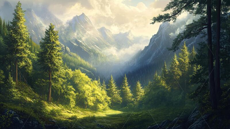 高清大图下载【趣麦麦图】宽屏风景画森林场景巨幅