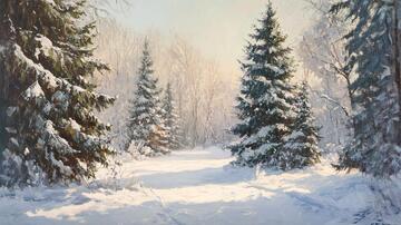 冬季油画雪景油画冬景