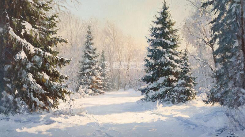 高清大图下载【趣麦麦图】冬季油画雪景油画冬景