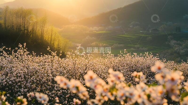 高清大图下载【趣麦麦图】梨花箐梨花阳光落日