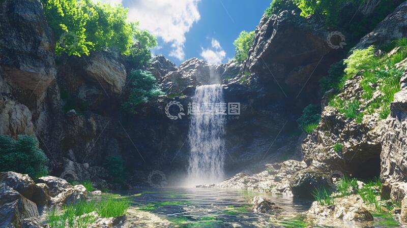 高清大图下载【趣麦麦图】悬崖瀑布瀑布飞瀑悬崖
