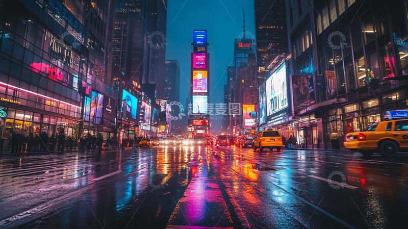 高清大图下载【趣麦麦图】都市雨夜城市街景雨夜