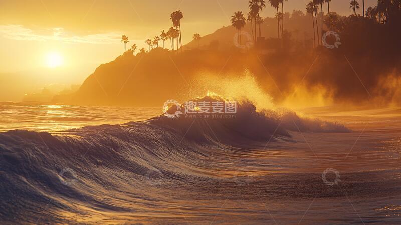 高清大图下载【趣麦麦图】海浪浪花日出日落